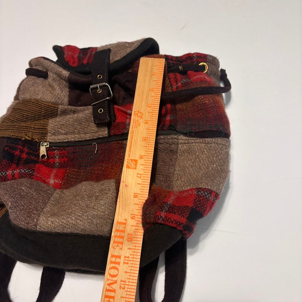 Vintage Wool Blend Patchwork Backpack Plaid Boho … - image 3